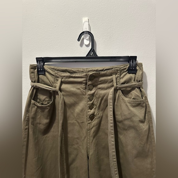 BLANKNYC High Waisted Relaxed Wide Leg Dress Pants Button Fly, Tie Olive Gree 28 - Picture 3 of 11